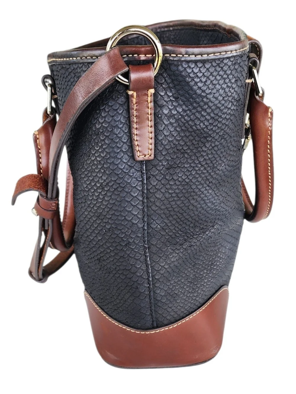 Vintage Dooney & Bourke Black and Brown Leather Embossed Tote